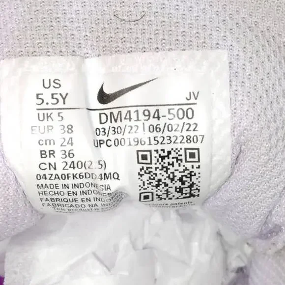 NIKE DOWNSHIFTER 12 Jr. Girls Violet/Gray Running Sneakers- Size: 5 1/2Y - Picture 6 of 6